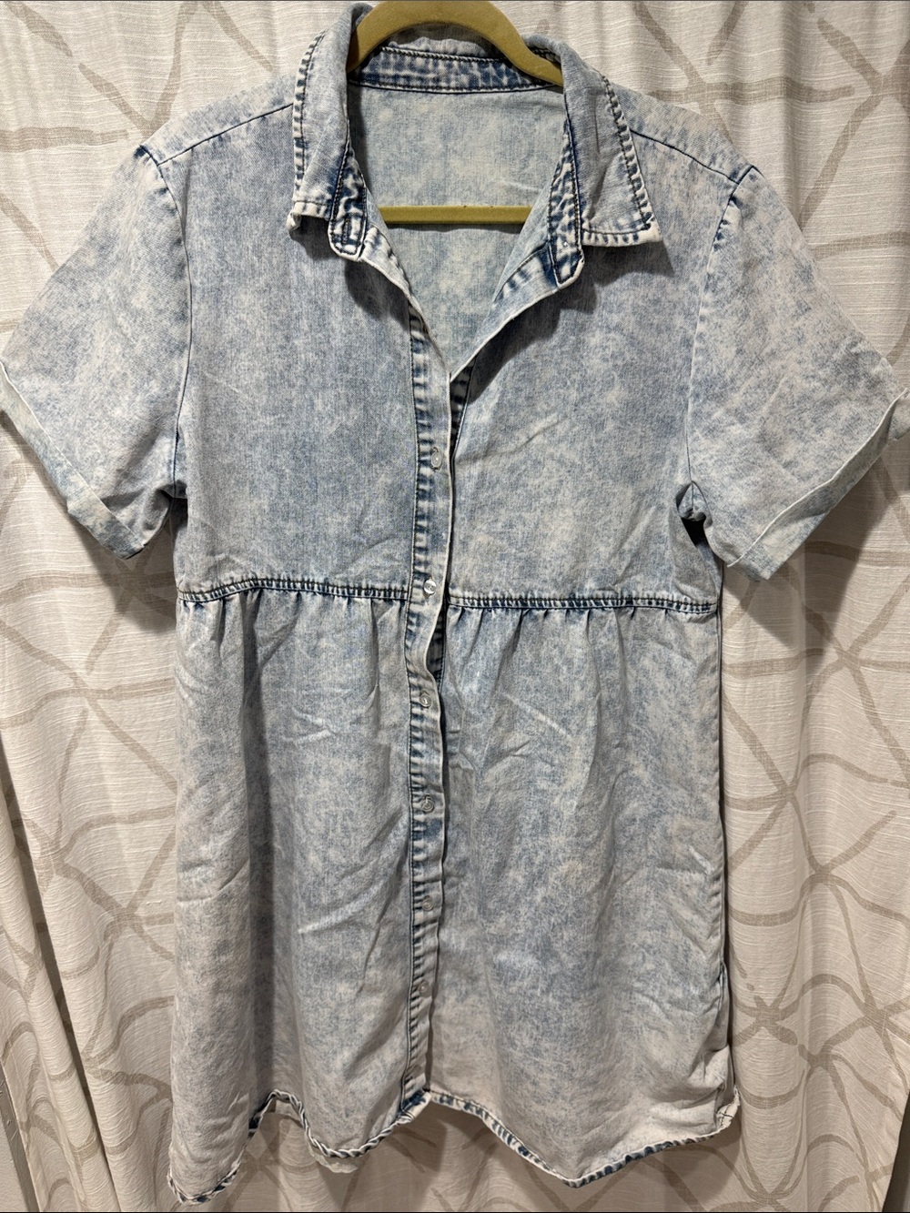 Light Blue Acid-Wash Mini Shirt Dress